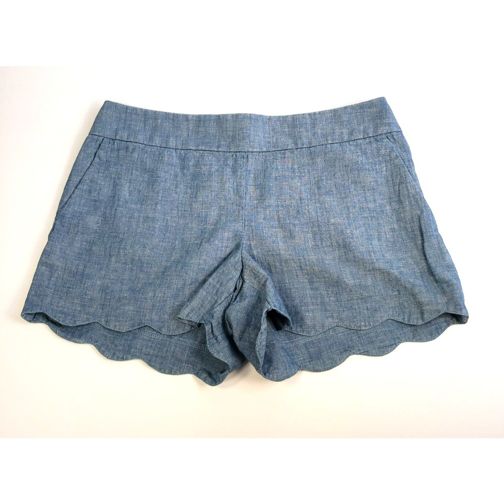 LOFT Womens Size 2 Blue Shorts Chambray Riviera Scalloped Hem Back Pockets Zip
